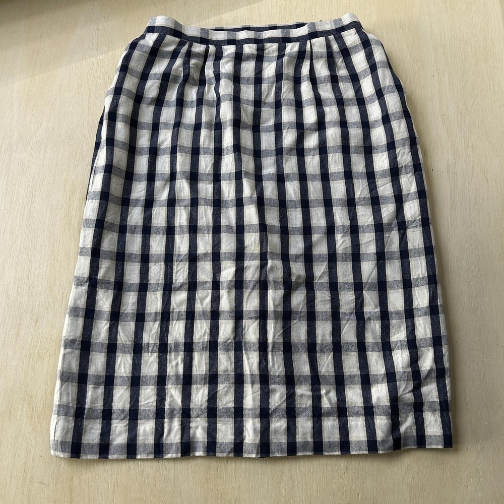 Vintage Barclay Square Skirt Womens 14 Blue Check Pleated Midi Elastic Waist